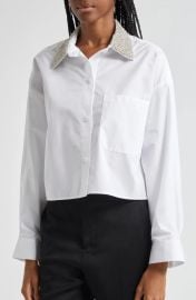 TWP Soon to Be Ex Crystal Collar Crop Button Up Shirt at Nordstrom