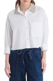 TWP Soon to Be Ex Crystal Collar Crop Button-Up Shirt at Nordstrom