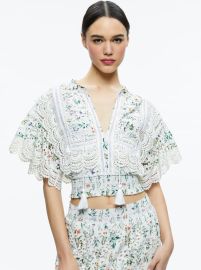 Tabitha Lace Button Front Cropped Blouse In Georgia Floral Alice Olivia at Alice + Olivia