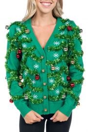 Tacky Christmas Sweater With Ornaments by Tipsy Elves at Amazon