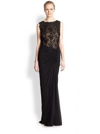 Tadashi Shoji - Ruched Lace-Bodice Gown at Saks Fifth Avenue