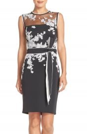 Tadashi Shoji Belted Embroidered Scuba Sheath Dress at Nordstrom