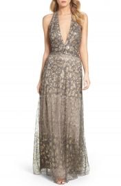 Tadashi Shoji Sequin Animal Print Halter Gown at Nordstrom