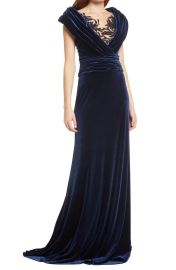 Tadashi Shoji Sequin Lace Inset Velvet Portrait Gown at Nordstrom