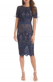 Tadashi Shoji Tie Sleeve Lace Sheath Dress at Nordstrom