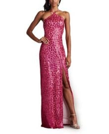 Tadashi Shoji Womens Koda Animal Sequin Halter Gown - Macys at Macys