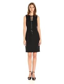 Tahari 7220M385 Black Stretchy Scuba Crepe Dress wFx Leather LaceUp Tassel 134 eBay at eBay