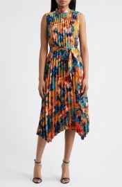 Tahari ASL Abstract Print Pleated Belted Dress at Nordstrom