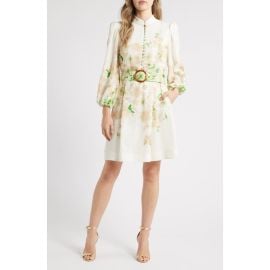 Tahari ASL Border Print Belted Long Sleeve Dress at Nordstrom