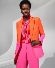 Tahari ASL Colorblocked Boyfriend Blazer in Tomato Hot Pink at Macys