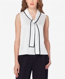 Tahari ASL Contrast-Trim Tie-Neck Blouse at Macys