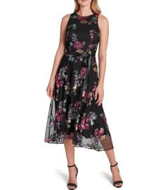 Tahari ASL Jewel Neck Sleeveless Floral Sequined Lace Cutaway Shoulder Tie Waist Midi Dress  Dillardx27s at Dillards