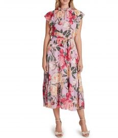 Tahari ASL Ruffle Neck Cap Sleeve Floral Print Chiffon Midi Dress  Dillardx27s at Dillards