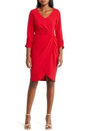 Tahari ASL Side Knot Long Sleeve Knit Dress at Nordstrom