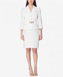 Tahari ASL Three-Button Belted Skirt Suit at Macys