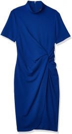 Tahari ASL Women s Short Sleeve Mock Neck Knot Front Dress at Amazon