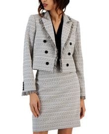 Tahari ASL Womens Fringe-Trimmed Cropped Boucleacute Blazer - Macys at Macys