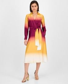 Tahari ASL Womens Ombr Faux-Wrap Dress - Macys at Macys