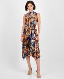 Tahari ASL Womens Printed Pleated Sleeveless Midi Dress - Macys at Macys