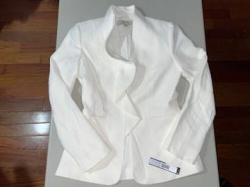 Tahari Arthur S Levine Womenaposs Ruffle Blazer Jacket White Size 2 eBay at eBay