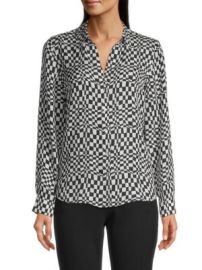 Tahari Contorted Check Silk Blouse on SALE at Saks Off 5th