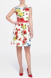 Tahari Floral Faille Fit   Flare Dress  Regular   Petite at Nordstrom