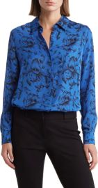 Tahari Floral Print Long Sleeve Button Up Shirt in Inked Floral Print at Nordstrom Rack