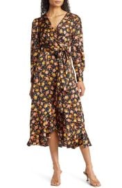 Tahari Long Sleeve V neck Floral Wrap Dress at Nordstrom