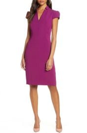 Tahari Star Neck Cap Sleeve Stretch Crepe Sheath Dress at Nordstrom