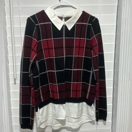 Tahari Sweaters Tahari Womens Plaid Black And Red Sweater W White Collar Bottom Size Small Poshmark at Poshmark