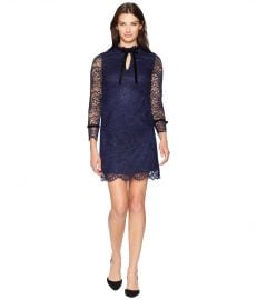 Tahari by ASL Long Sleeve Lace/Velvet Sheath with Keyhole/High Neckline at Zappos