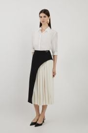 Tailored Buckle Detail Pleated Midi Skirt at Karen Millen