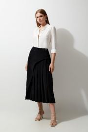 Tailored Buckle Detail Pleated Midi Skirt at Karen Millen