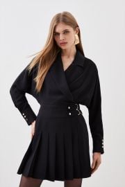 Tailored Crepe Pleated Skirt Wrap Mini Shirt Dress at Karen Millen