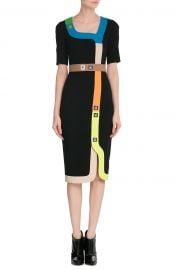 Tailored Dress with Multicolored Trim and Stud Embellishment at Stylebop