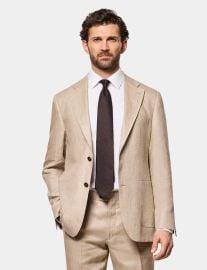 Tailored Fit Taupe Hopsack Linen Suit Jacket at Hawes & Curtis