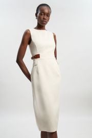 Tailored Linen Tab Waist Pencil Midi Dress at Karen Millen