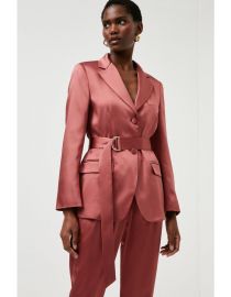 Tailored Satin Belted Jacket in Dusky Pink at Karen Millen