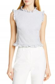 Tailored by Rebecca Taylor Ruffle Detail Sleeveless Linen Blend Blouse   Nordstrom at Nordstrom