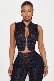 Take The Reigns Embroidered Denim Vest - Dark Wash Fashion Nova at Fashion Nova