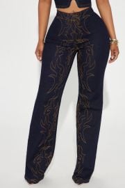 Take The Reigns Embroidered Stretch Wide Leg Jeans - Dark Wash Fashion Nova at Fashion Nova