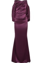 Talbot Runhof - Cold-shoulder cape-effect ruched satin gown at Net A Porter