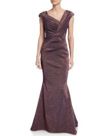 Talbot Runhof Iridescent Gazar V-Neck Gown at Neiman Marcus