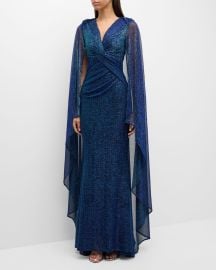 Talbot Runhof Matrix Metallic Cape Twisted Trumpet Gown at Neiman Marcus