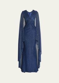 Talbot Runhof Metallic Twisted Cape Gown - at Bergdorf Goodman