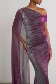 Talbot Runhof One Shoulder Metallic Voile Cape Gown at Net a Porter