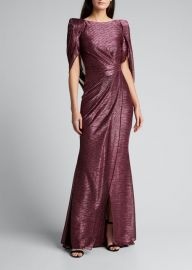 Talbot Runhof Socrates Cape-Effect Draped Metallic Gown at Bergdorf Goodman