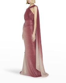 Talbot Runhof Twist Degrade Metallic Voile Cape Gown at Neiman Marcus