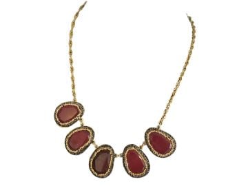 Talbots Statement Necklace Dark Red Stones With Gold and Charcoal Crystals - at Etsy