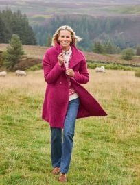 Talbots Textured Double Breasted Coat in Magenta Multi at Talbots